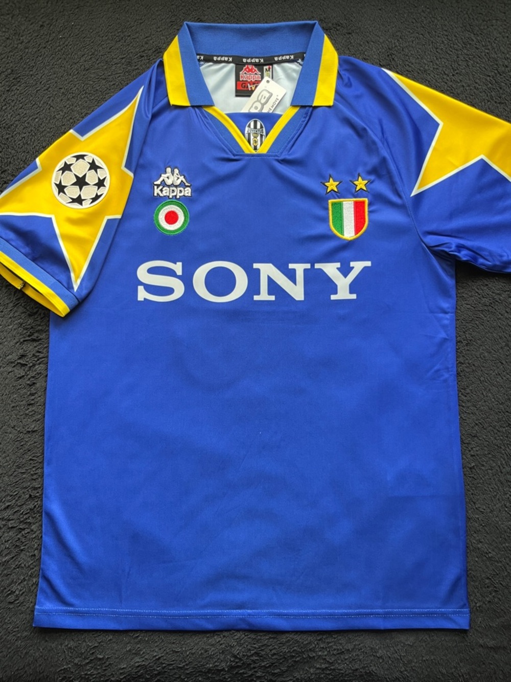 Del Piero #10 Juventus Retro Blue Soccer Jersey 1995/1996 UCL Yellow Star - Picture 3 of 6